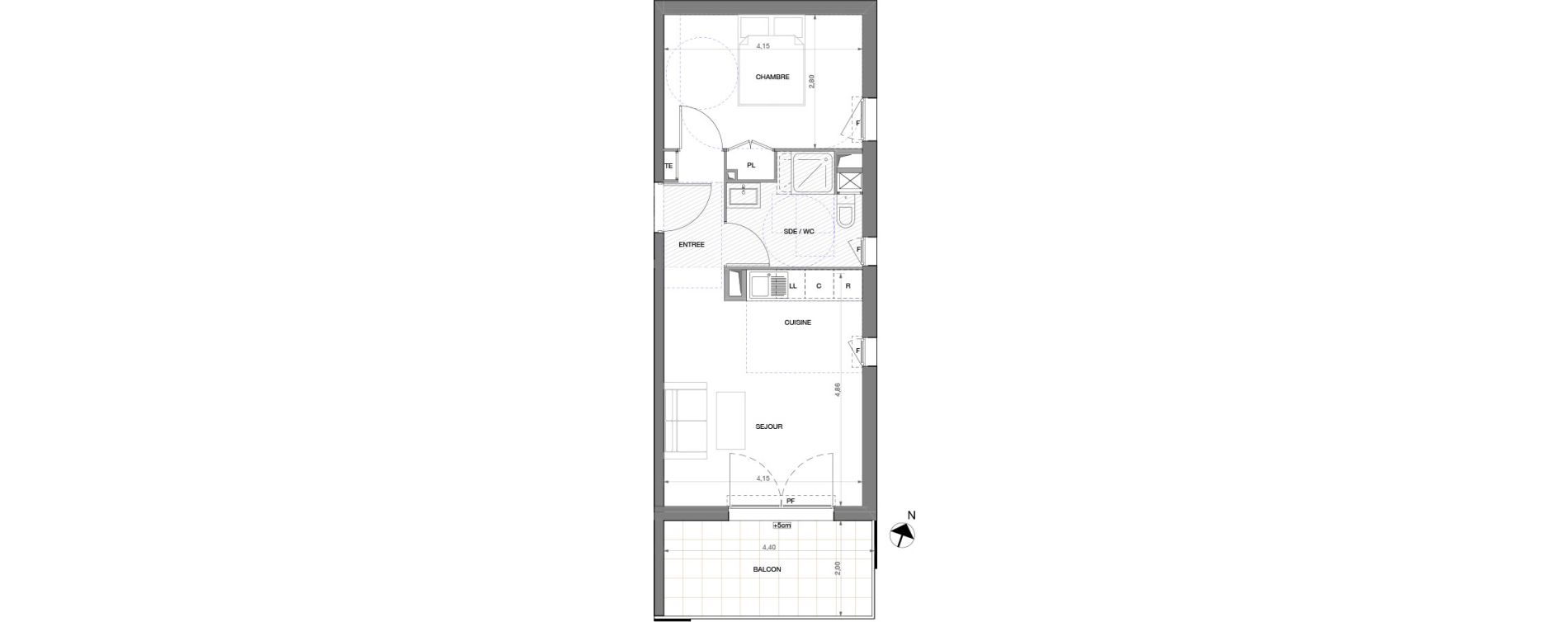 Appartement T2 de 41,00 m2 &agrave; Castelnau-Le-Lez Sablas - mendrous