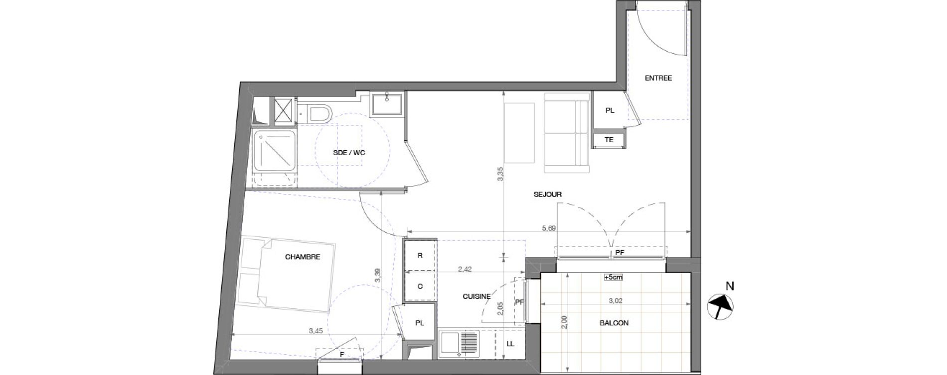 Appartement T2 de 41,95 m2 &agrave; Castelnau-Le-Lez Sablas - mendrous