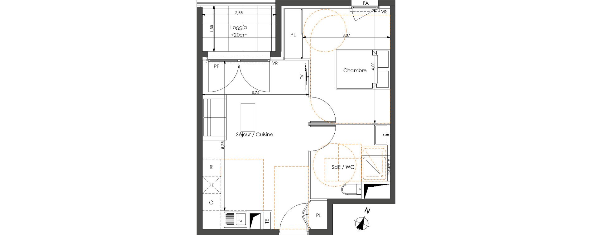 Appartement T2 de 41,65 m2 &agrave; Castelnau-Le-Lez Sablas - mendrous