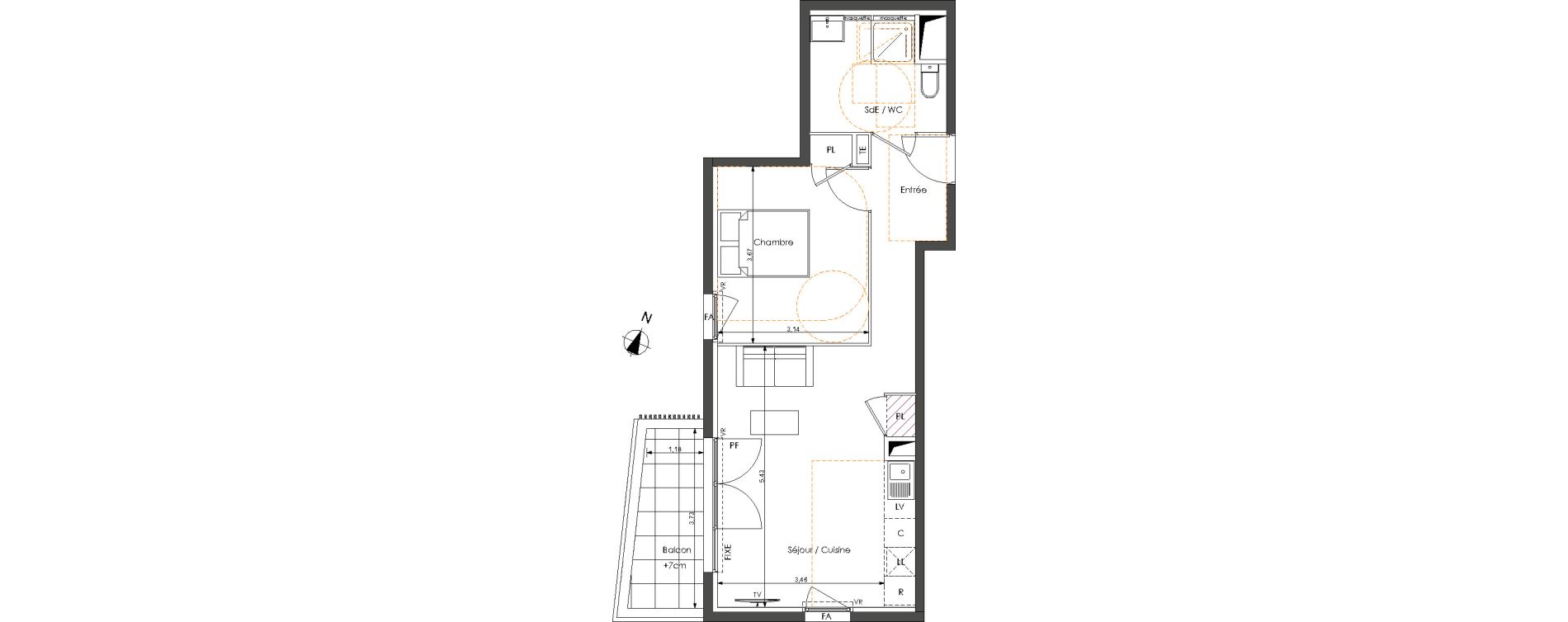 Appartement T2 de 45,40 m2 &agrave; Castelnau-Le-Lez Sablas - mendrous
