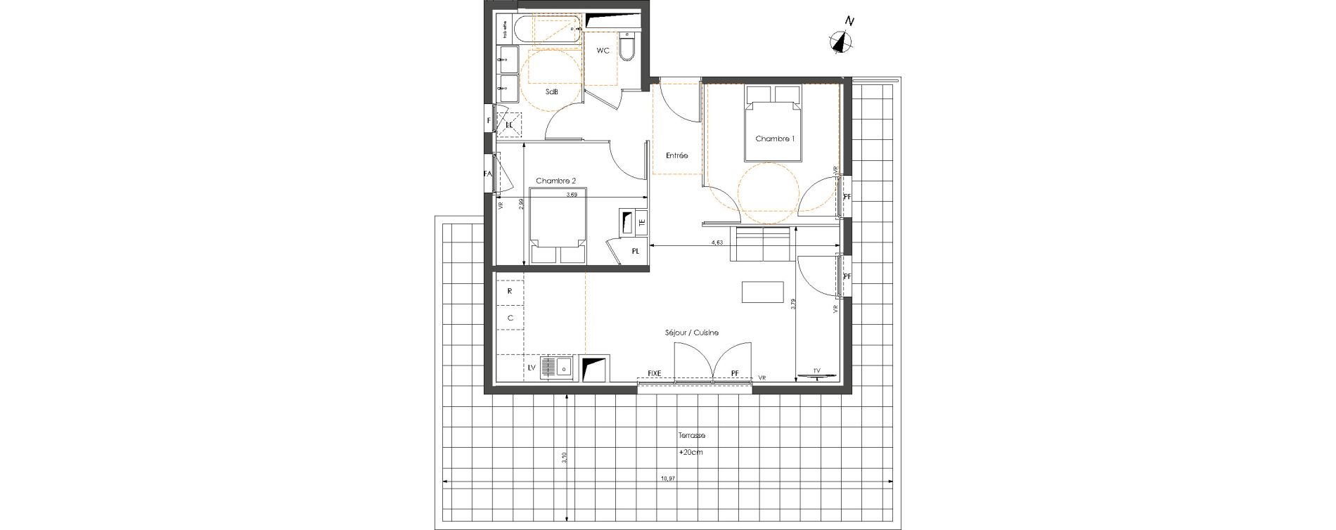 Appartement T3 de 63,10 m2 &agrave; Castelnau-Le-Lez Sablas - mendrous