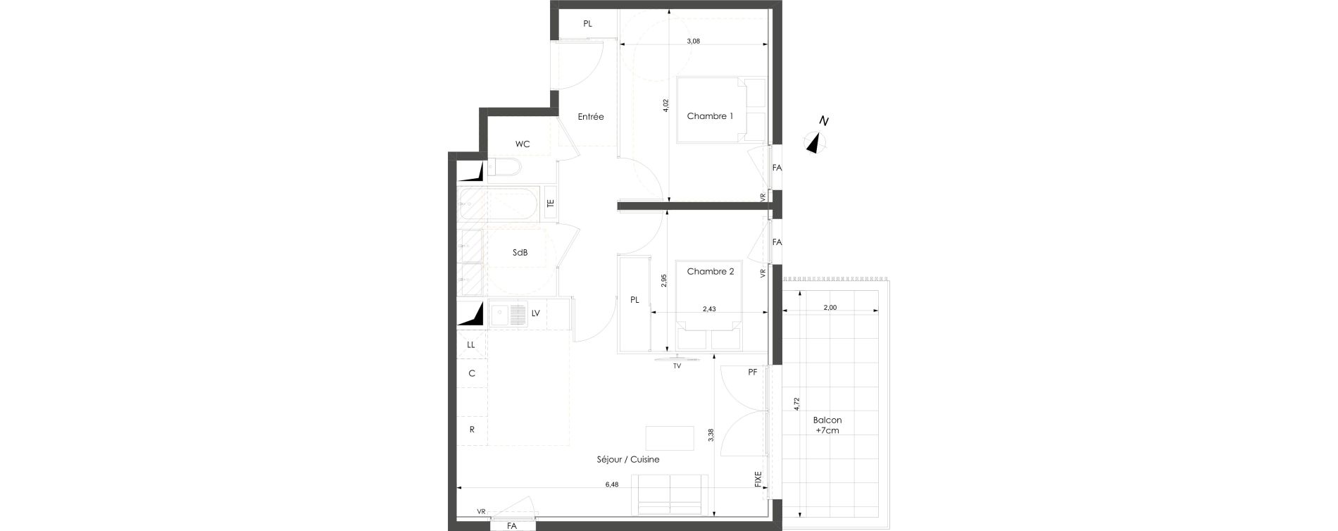 Appartement T3 de 60,00 m2 &agrave; Castelnau-Le-Lez Sablas - mendrous