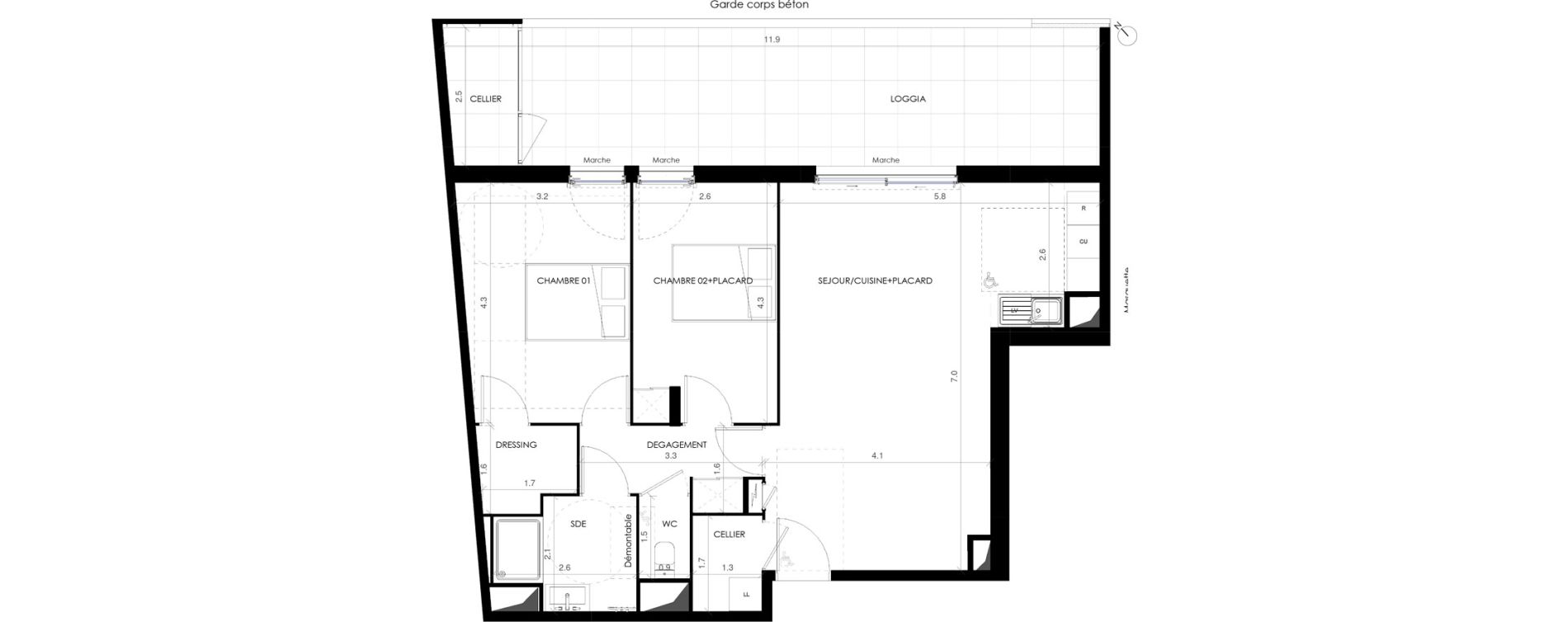 Appartement T3 de 71,10 m2 &agrave; Castries Centre