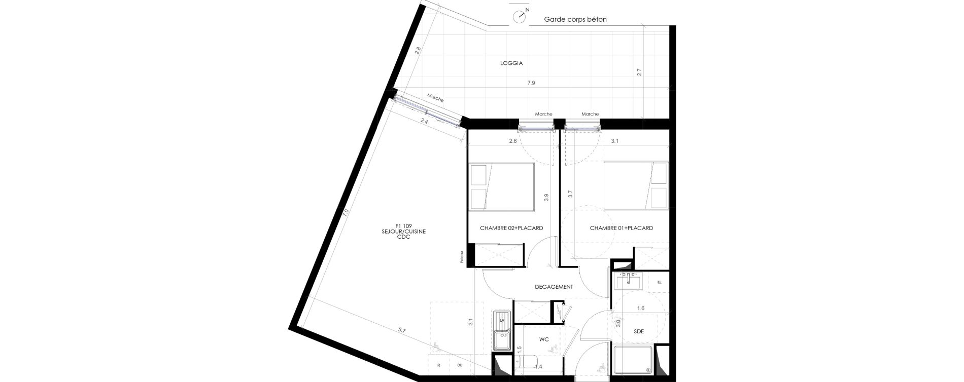 Appartement T3 de 64,00 m2 &agrave; Castries Centre