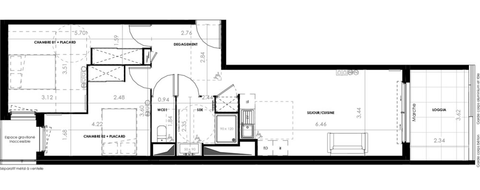 Appartement T3 de 64,04 m2 &agrave; Castries Centre
