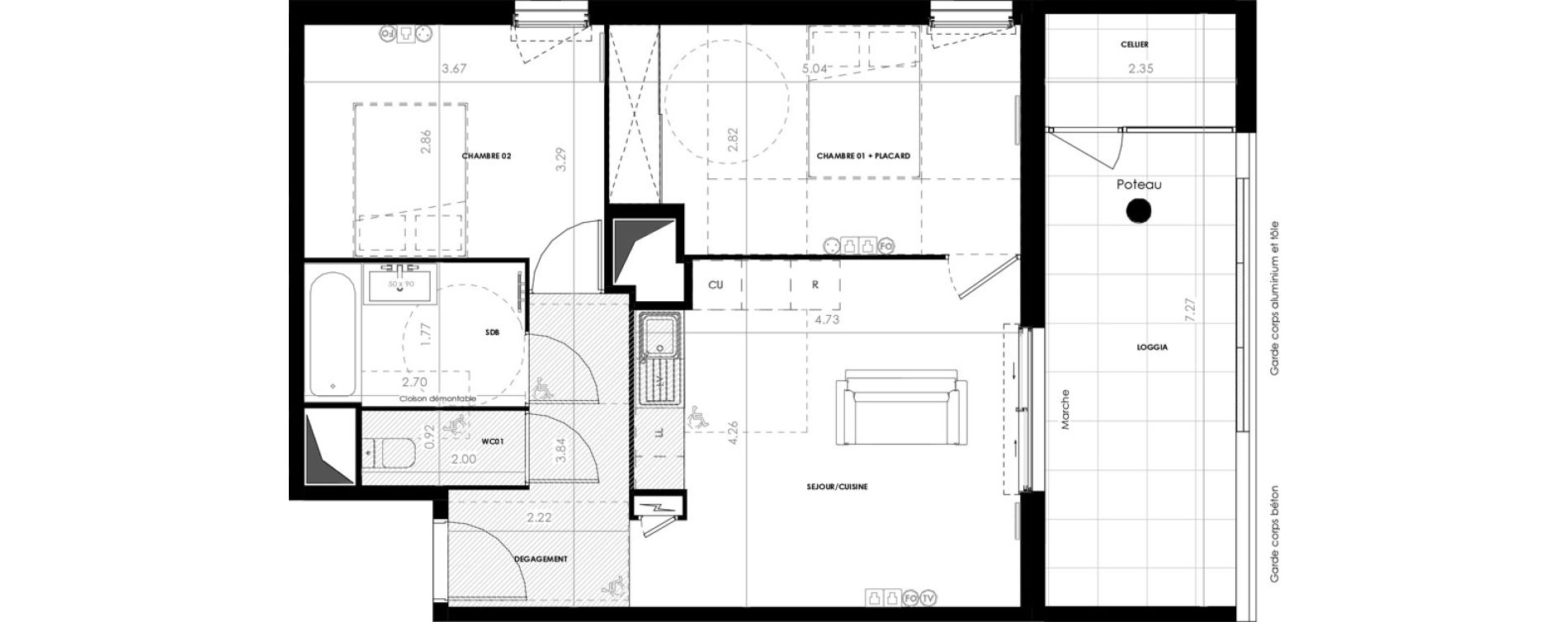 Appartement T3 de 56,72 m2 &agrave; Castries Centre