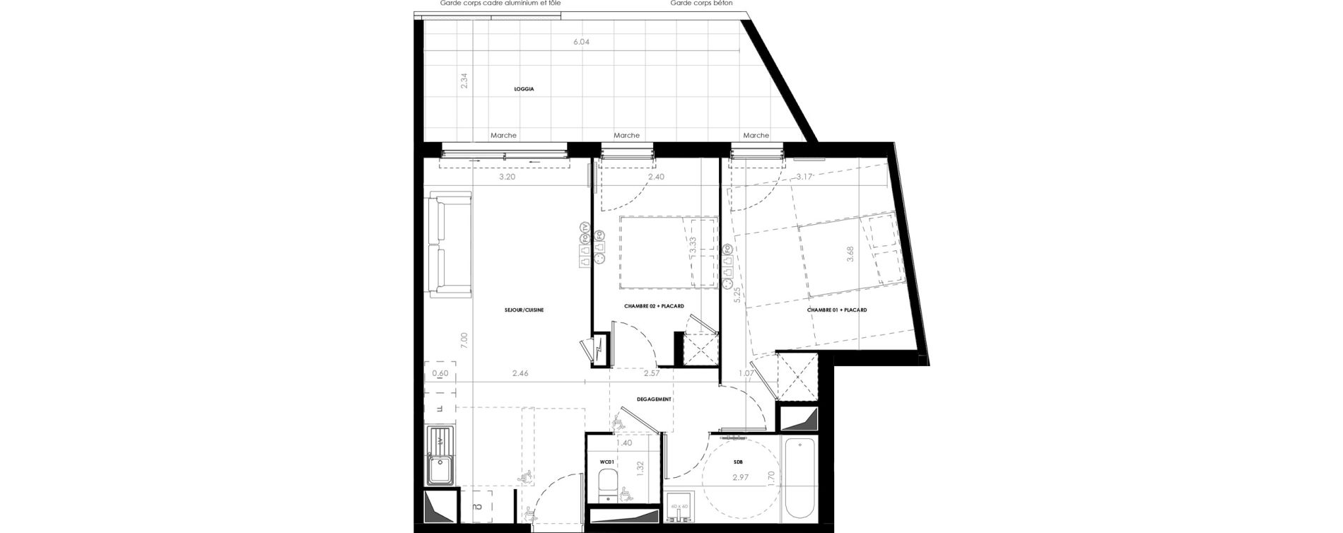 Appartement T3 de 55,85 m2 &agrave; Castries Centre