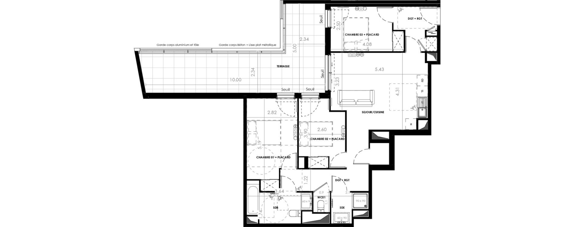 Appartement T4 de 78,20 m2 &agrave; Castries Centre