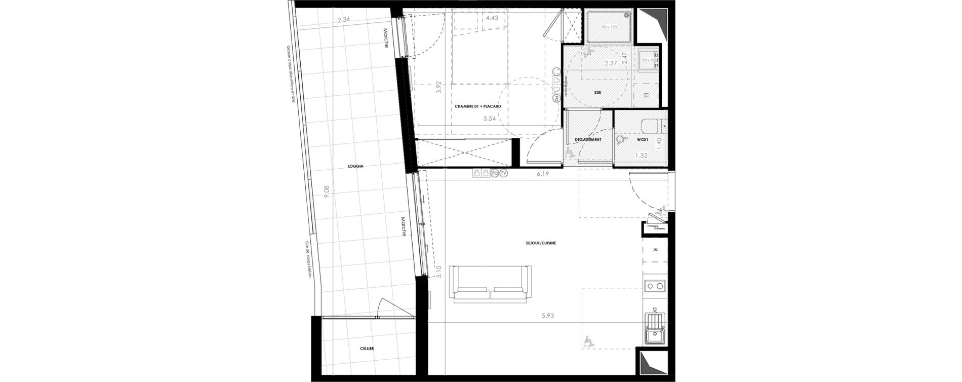 Appartement T2 de 53,17 m2 &agrave; Castries Centre