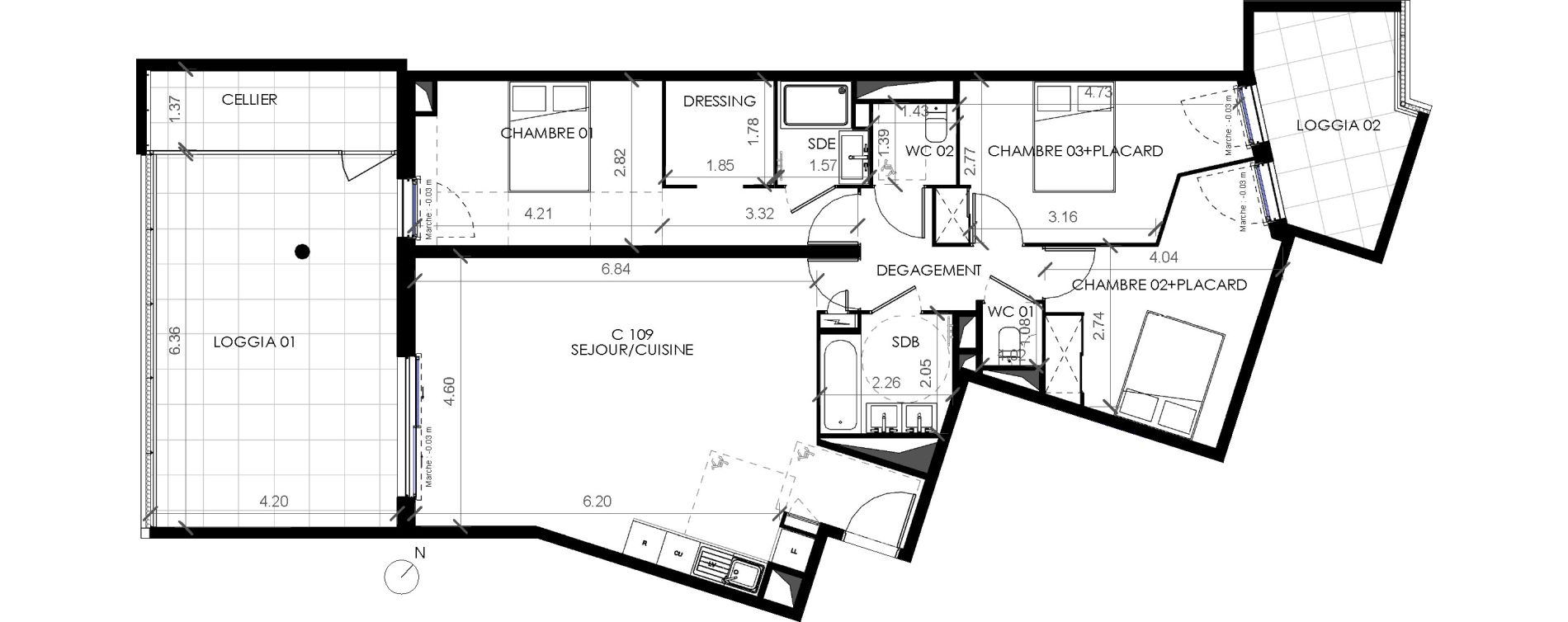 Appartement T4 de 94,60 m2 &agrave; Castries Centre