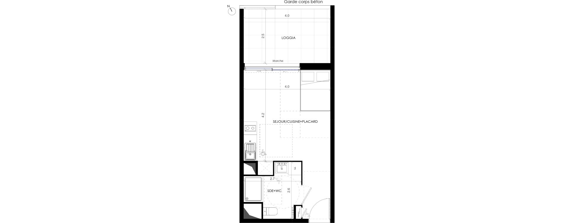 Appartement T1 de 25,80 m2 &agrave; Castries Centre