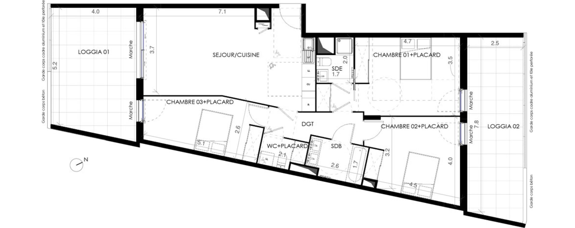 Appartement T4 de 90,50 m2 &agrave; Castries Centre