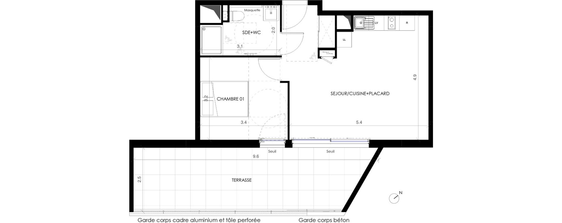 Appartement T2 de 42,90 m2 &agrave; Castries Centre