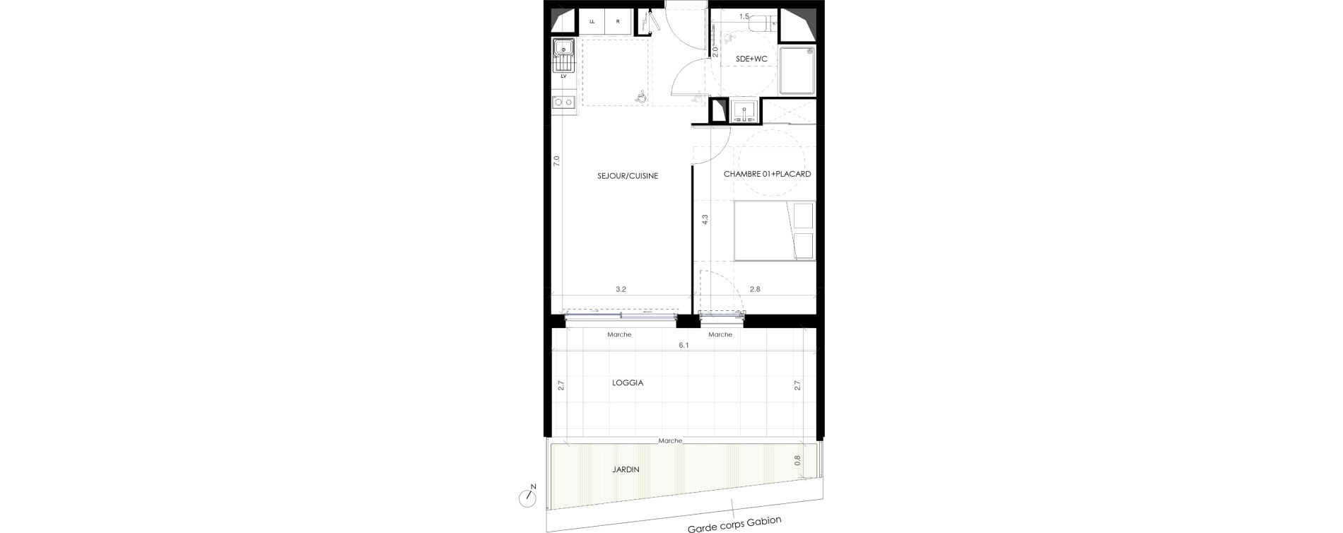Appartement T2 de 40,50 m2 &agrave; Castries Centre