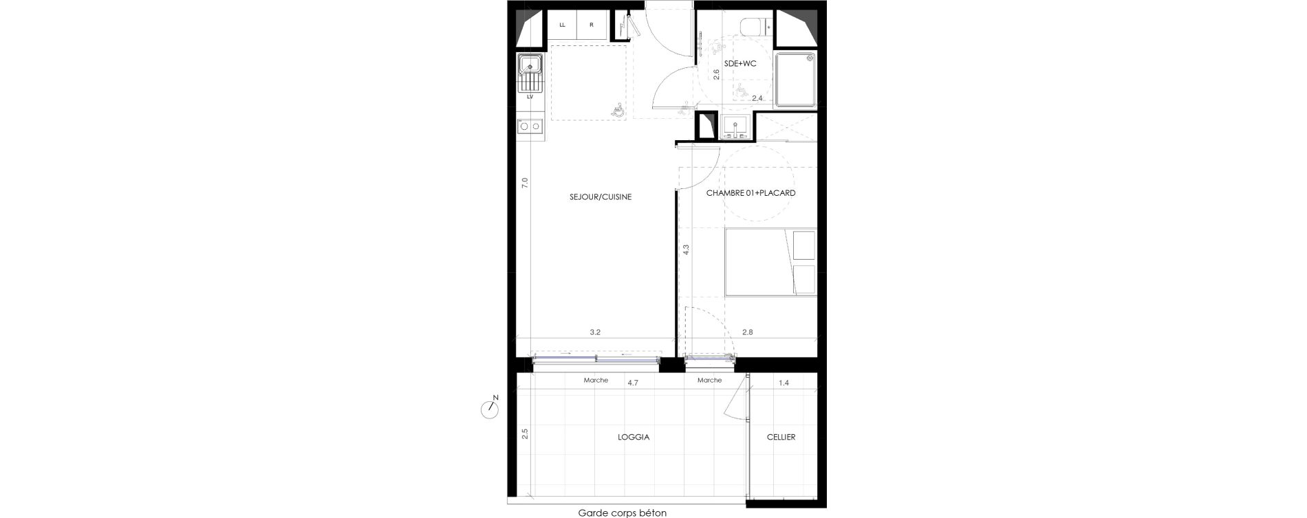 Appartement T2 de 40,40 m2 &agrave; Castries Centre