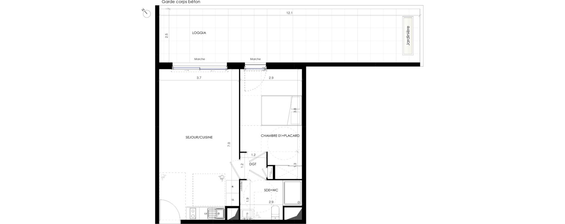 Appartement T2 de 44,80 m2 &agrave; Castries Centre