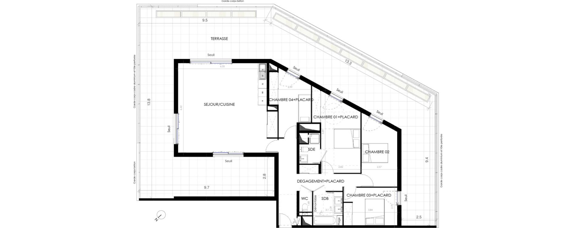 Appartement T5 de 115,10 m2 &agrave; Castries Centre