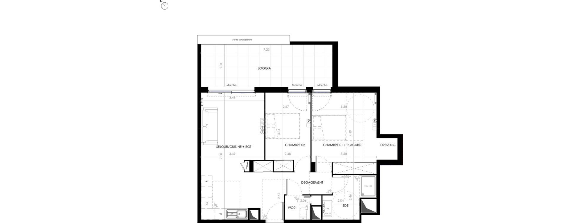 Appartement T3 de 65,30 m2 &agrave; Castries Centre