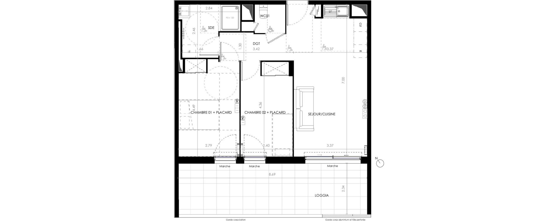 Appartement T3 de 57,70 m2 &agrave; Castries Centre