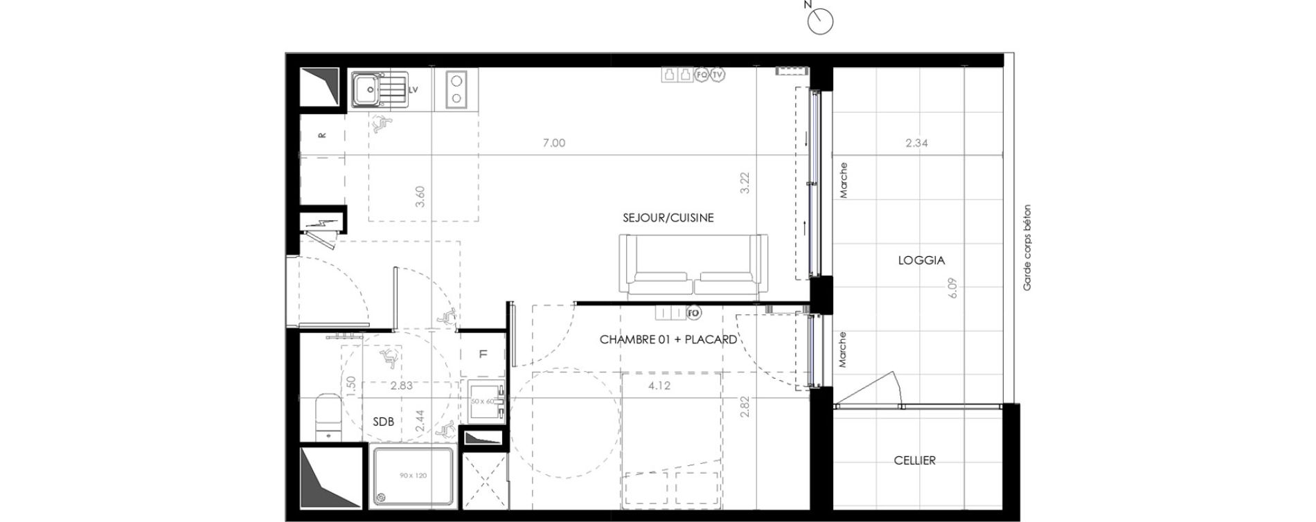 Appartement T2 de 40,30 m2 &agrave; Castries Centre