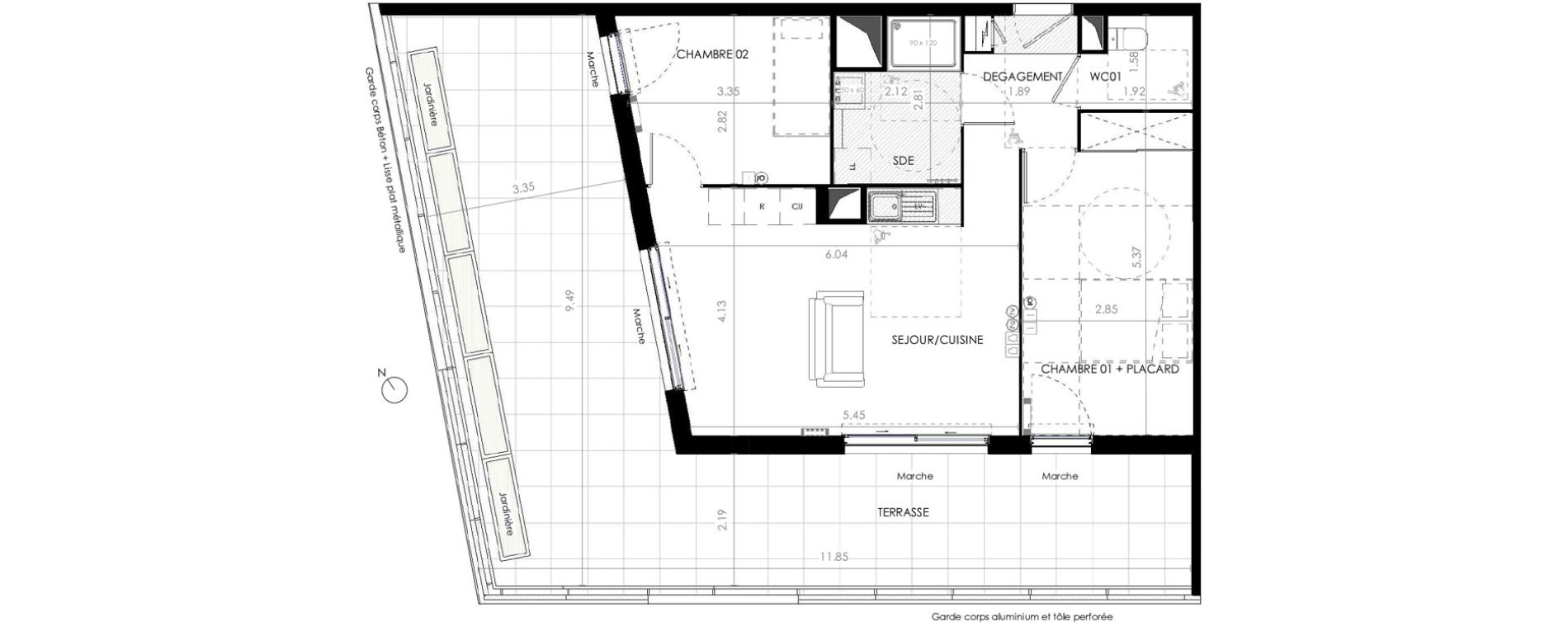 Appartement T3 de 59,80 m2 &agrave; Castries Centre