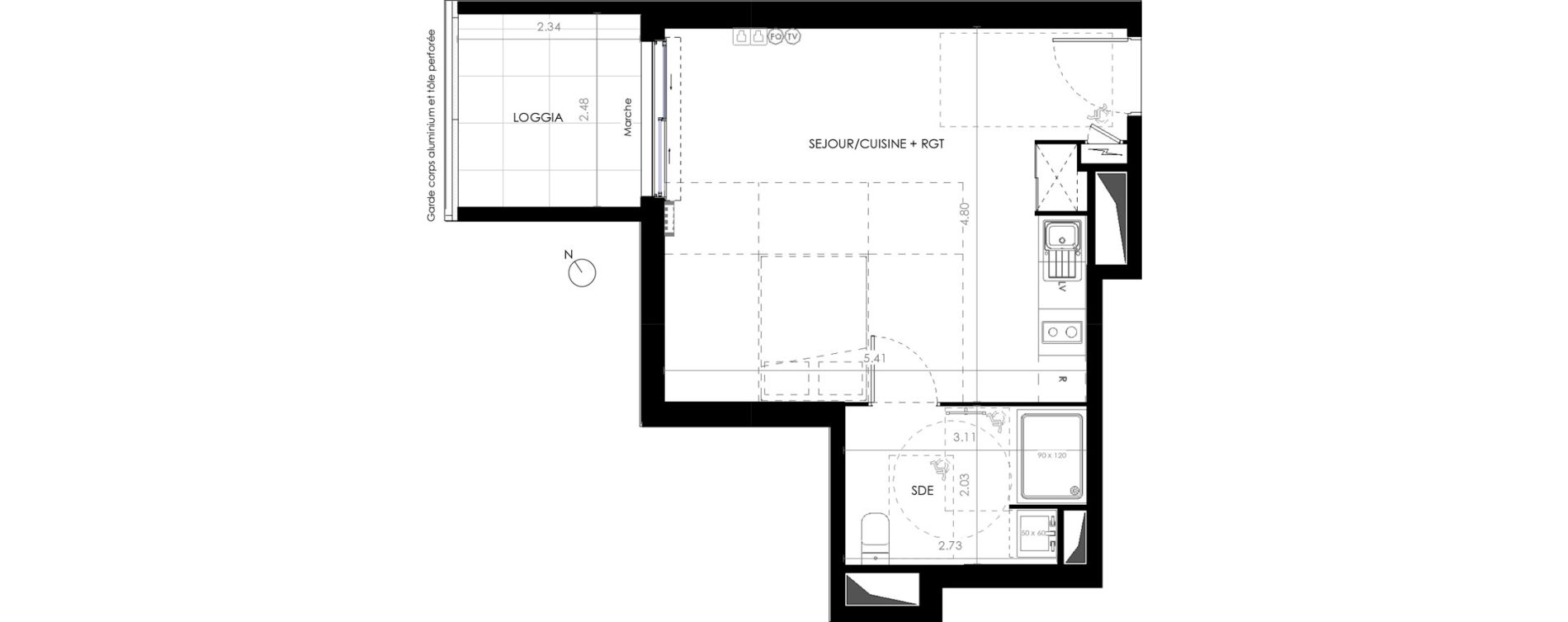 Appartement T1 de 32,50 m2 &agrave; Castries Centre
