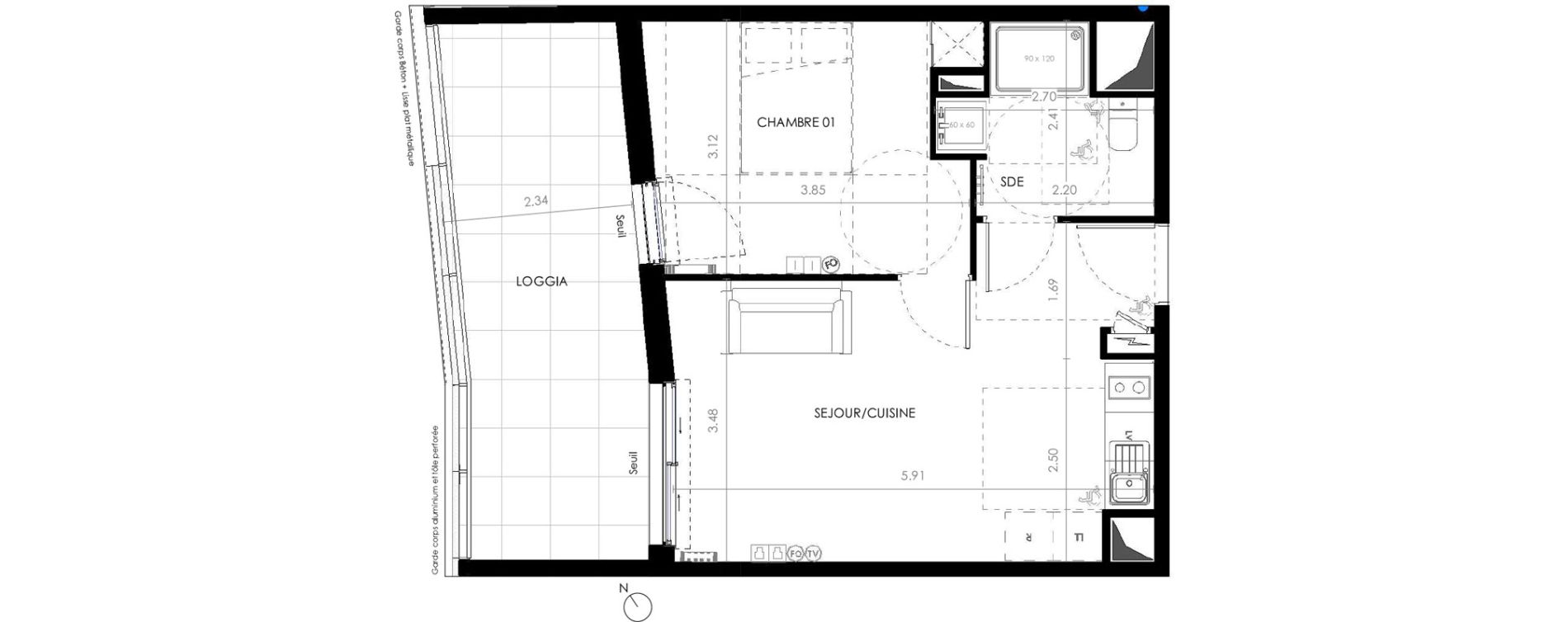 Appartement T2 de 38,10 m2 &agrave; Castries Centre
