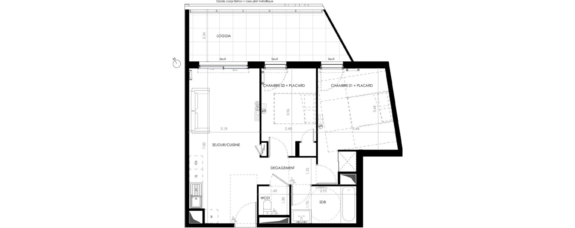 Appartement T3 de 55,50 m2 &agrave; Castries Centre
