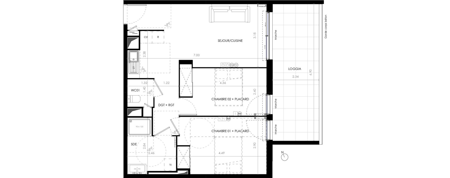 Appartement T3 de 57,30 m2 &agrave; Castries Centre