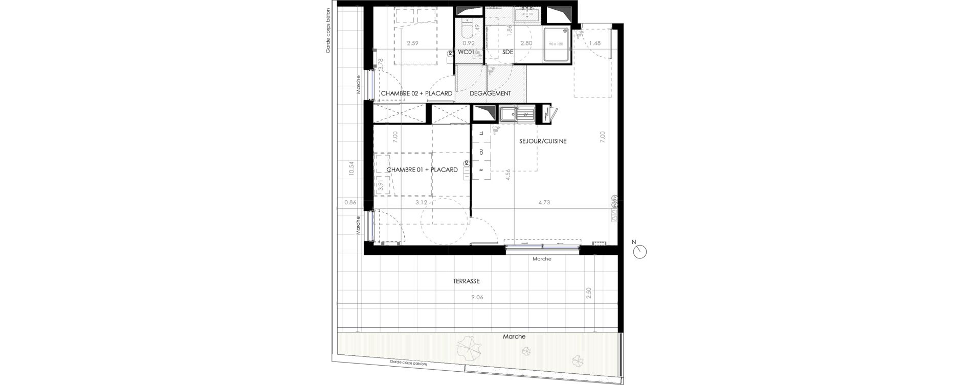 Appartement T3 de 57,20 m2 &agrave; Castries Centre