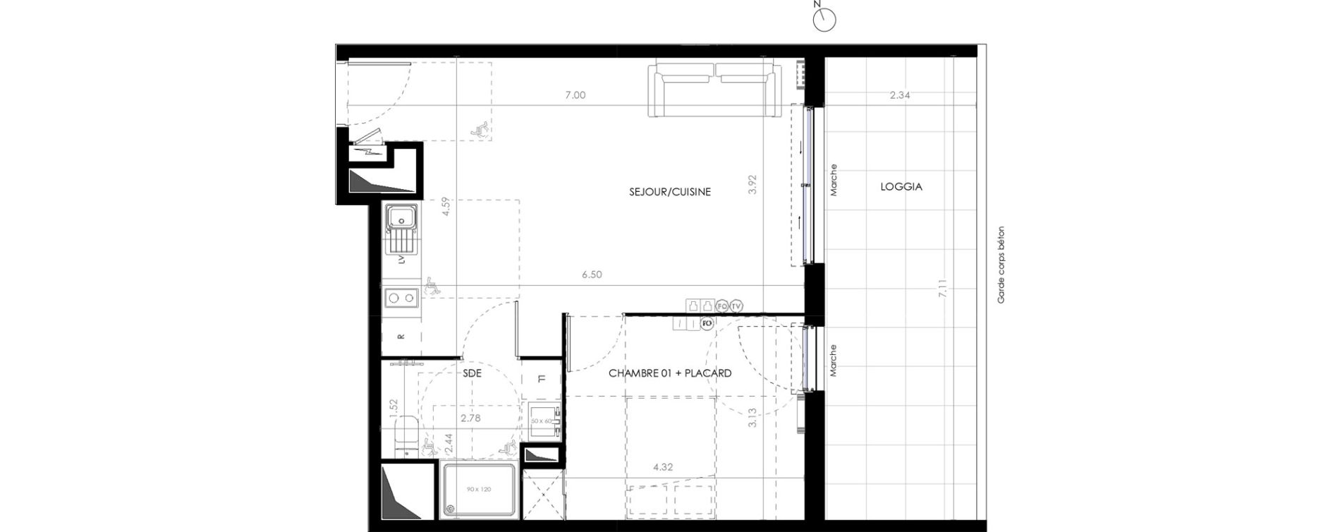 Appartement T2 de 44,60 m2 &agrave; Castries Centre