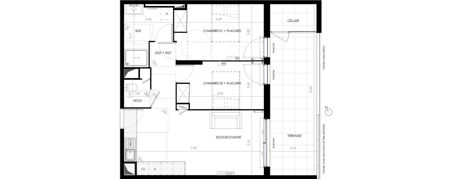 Appartement T3 de 57,10 m2 &agrave; Castries Centre