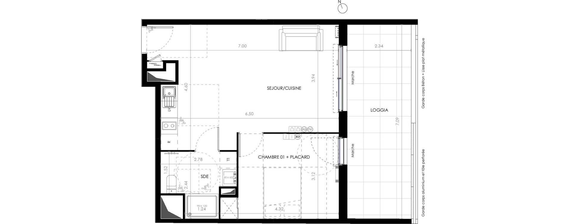 Appartement T2 de 44,70 m2 &agrave; Castries Centre