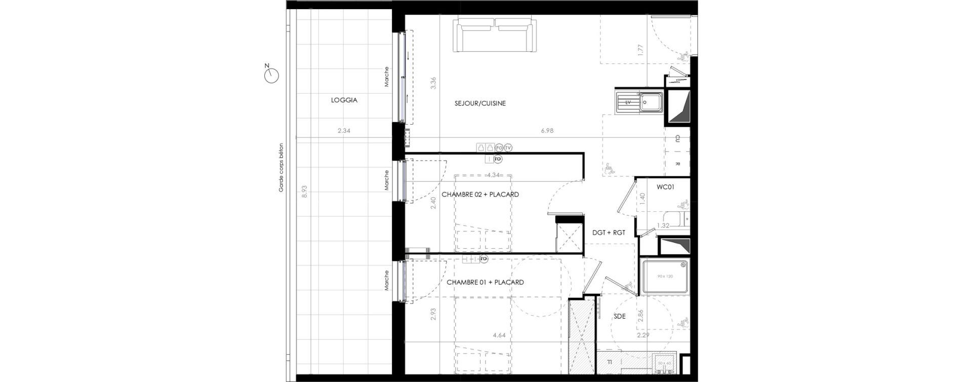 Appartement T3 de 58,80 m2 &agrave; Castries Centre
