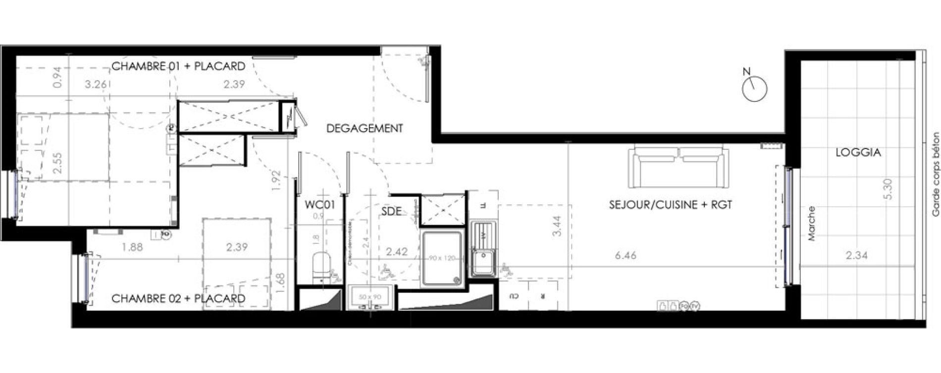 Appartement T3 de 63,50 m2 &agrave; Castries Centre
