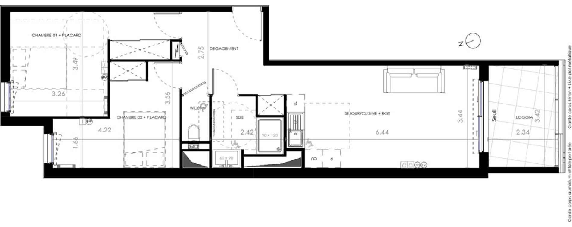 Appartement T3 de 62,80 m2 &agrave; Castries Centre