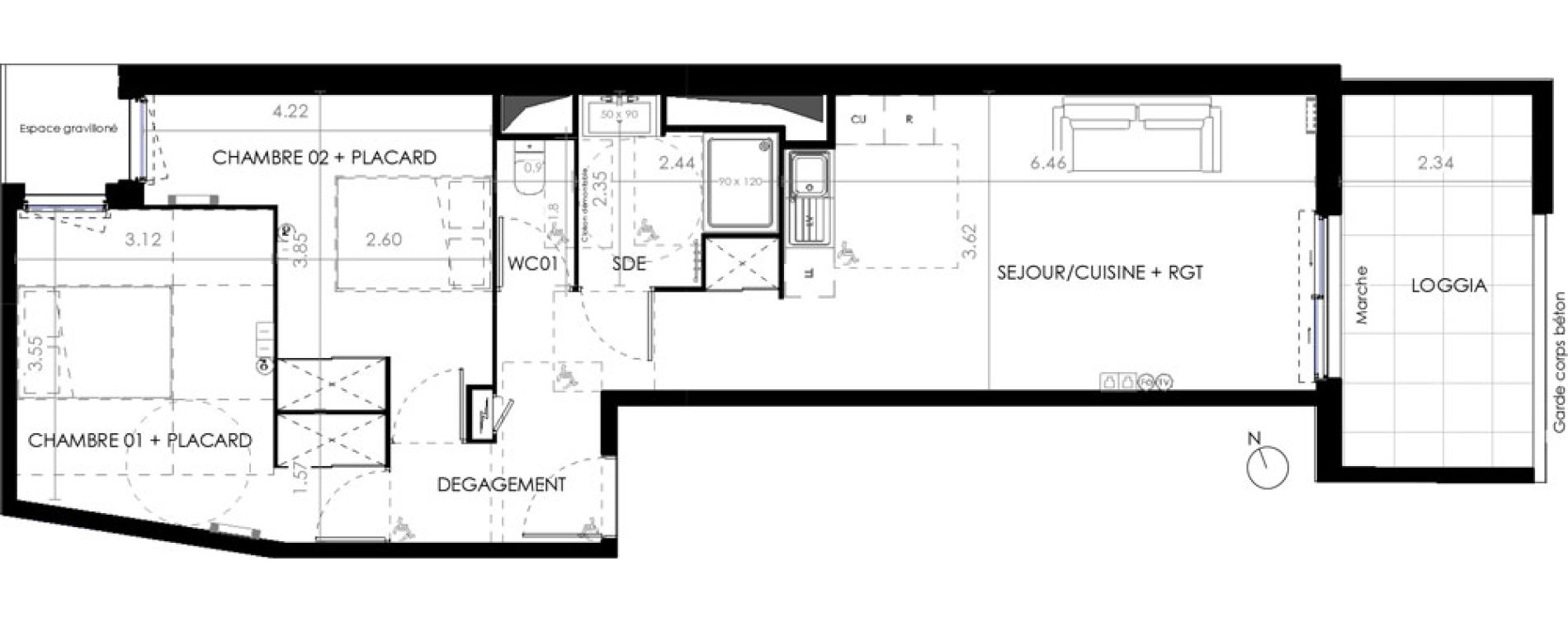 Appartement T3 de 64,20 m2 &agrave; Castries Centre