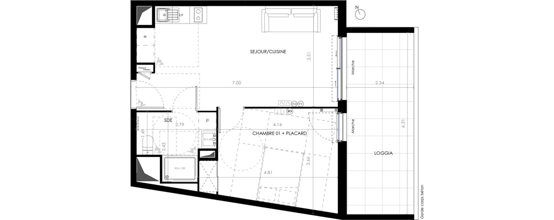 Appartement T2 de 44,00 m2 &agrave; Castries Centre