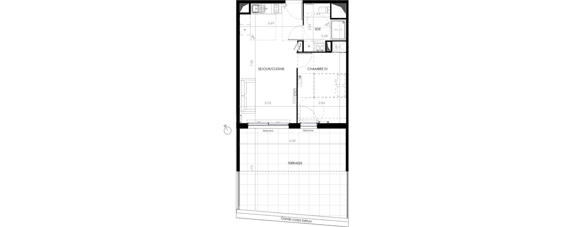 Appartement T2 de 41,30 m2 &agrave; Castries Centre