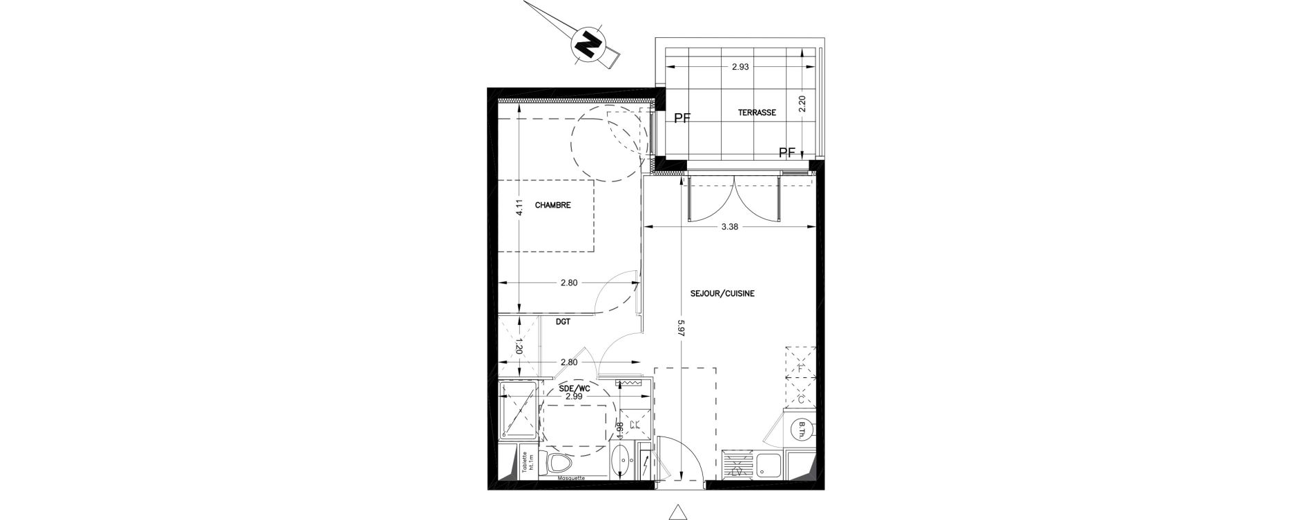 Appartement T2 de 39,77 m2 &agrave; Castries Centre