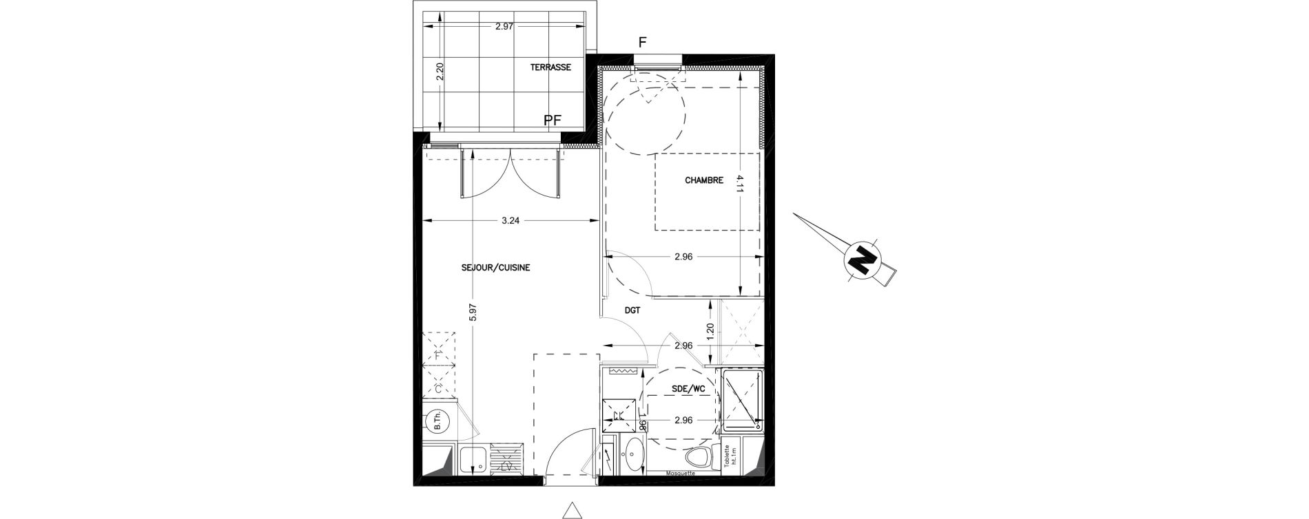 Appartement T2 de 39,72 m2 &agrave; Castries Centre