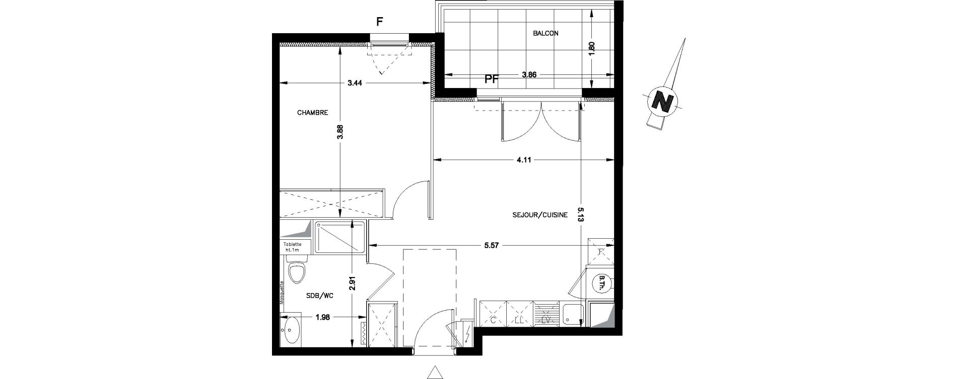 Appartement T2 de 43,76 m2 &agrave; Castries Centre
