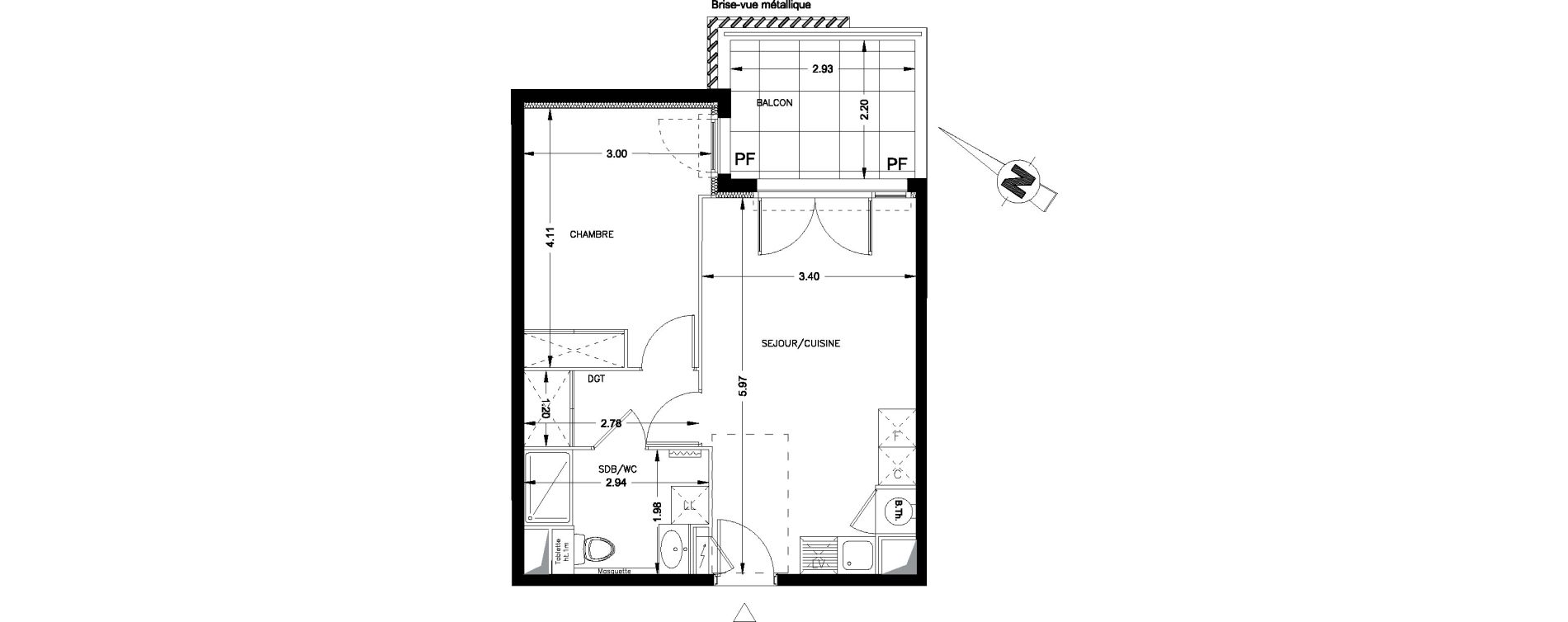 Appartement T2 de 39,74 m2 &agrave; Castries Centre