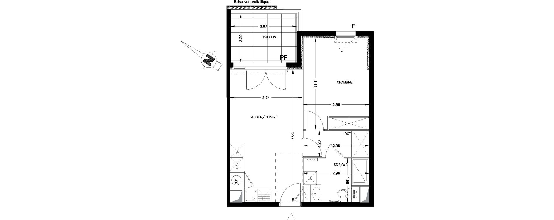 Appartement T2 de 39,69 m2 &agrave; Castries Centre