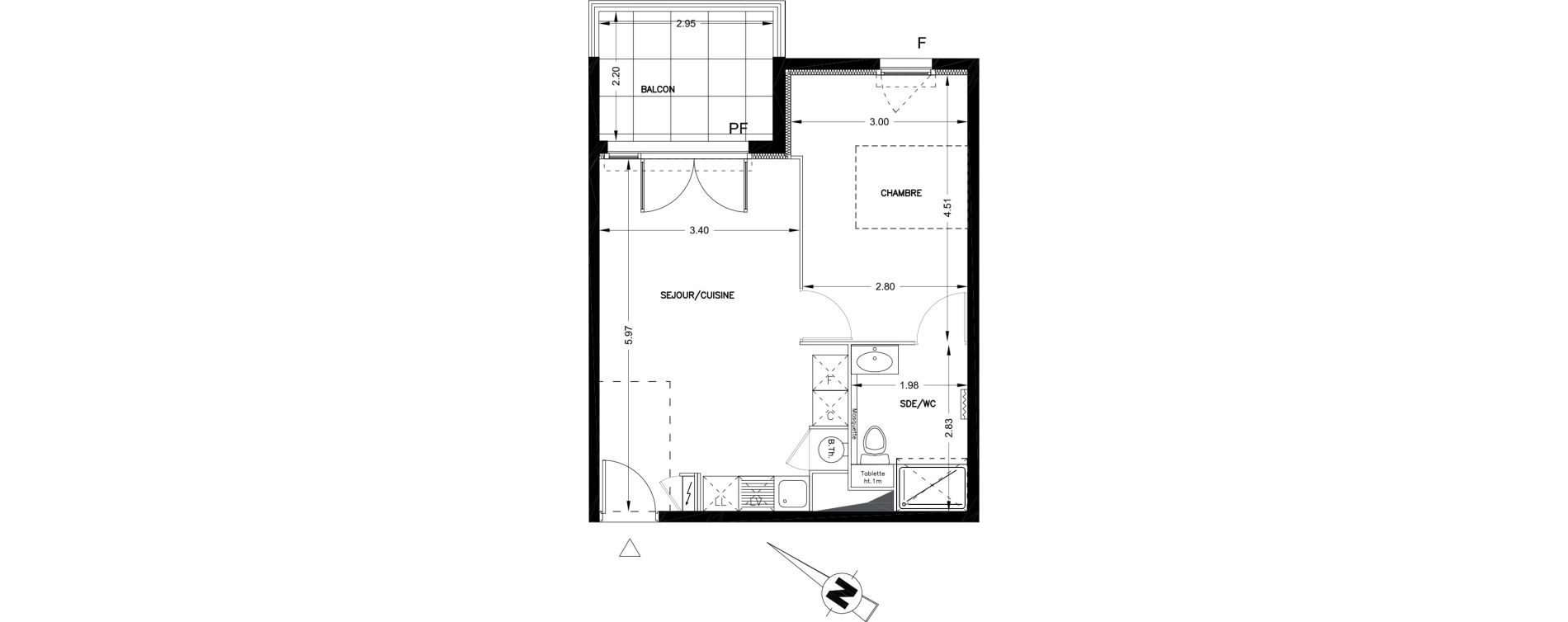 Appartement T2 de 40,06 m2 &agrave; Castries Centre