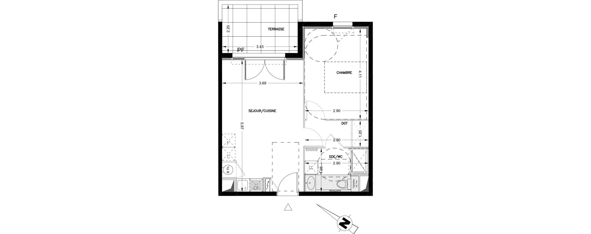 Appartement T2 de 42,08 m2 &agrave; Castries Centre