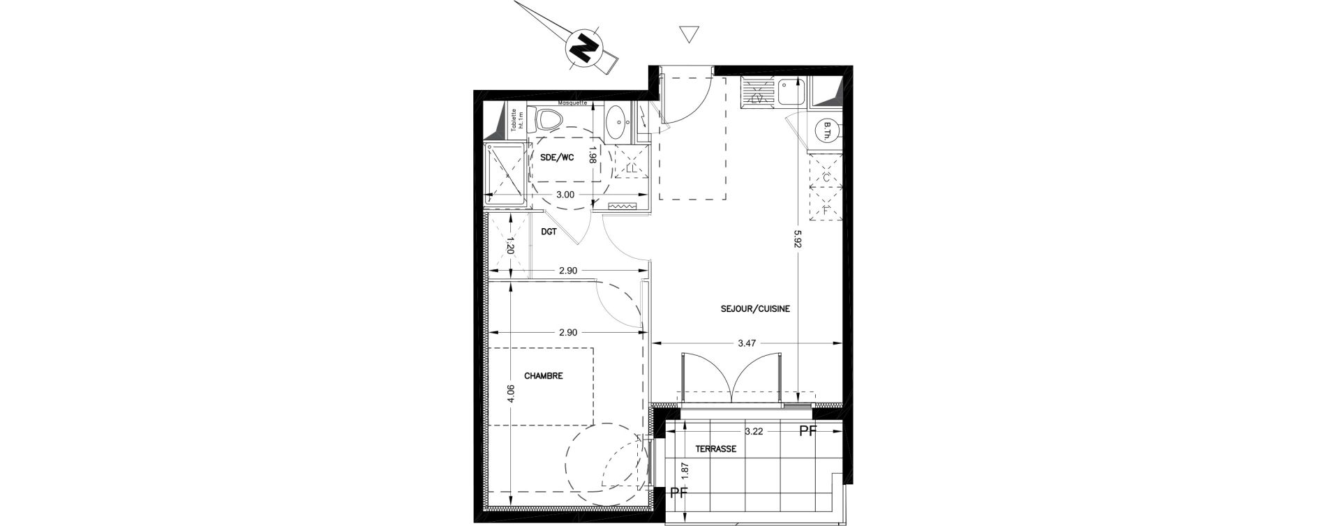 Appartement T2 de 40,61 m2 &agrave; Castries Centre