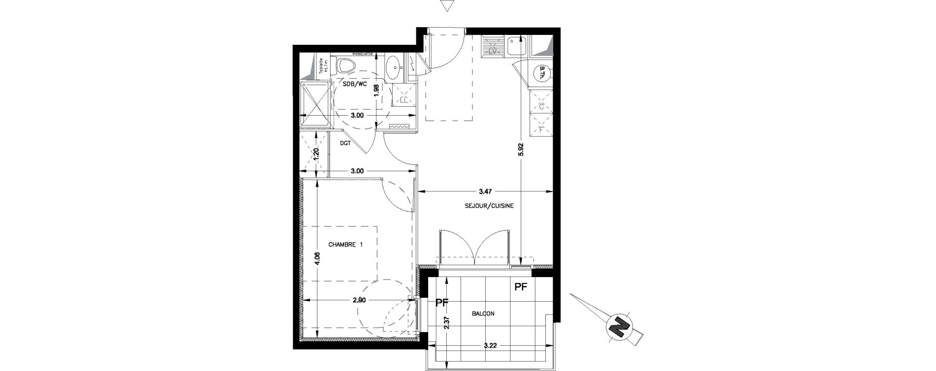 Appartement T2 de 40,73 m2 &agrave; Castries Centre