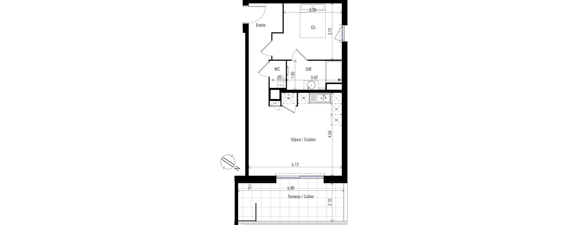 Appartement T2 de 46,30 m2 &agrave; Clapiers Centre