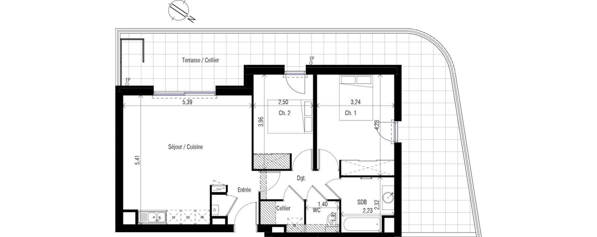 Appartement T3 de 64,60 m2 &agrave; Clapiers Centre
